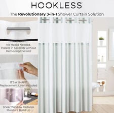 Hookless Quickfit Fabric Shower Curtain, Sheer Window & Removable Liner included