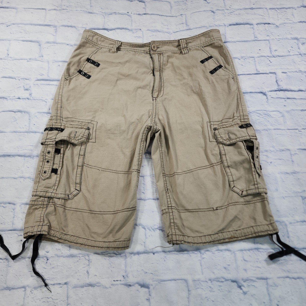 パンツ Y2K SOUTHPOLE Baggy Cargo Shorts 38 cboy Southpole Cargo Shorts MENS 40 Beige Ripstop Denim Baggy Skater