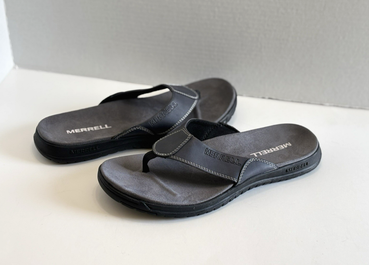 Merrell Veron Post Black Leather & Suede Sandals Flip Flops Men\'s 13 Comfortable Men main image 4