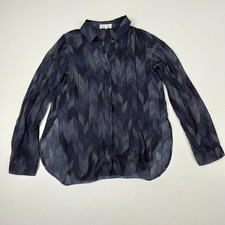 Bella Dahl Shirt Womens XS Blue Geometric Button Front Made in USA Long Sleeve