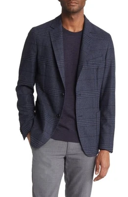 NEW Hugo Boss Hanry Dark Blue Plaid Tech Flannel Sport Coat Sz 46R NWT $645 - Image 1 of 4