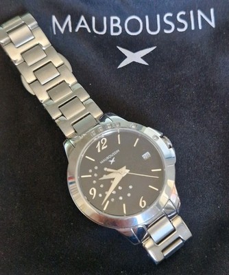Mauboussin So Urgent Damenuhr Stahl Quarz schwarzes Zifferblatt Datum großes Armband