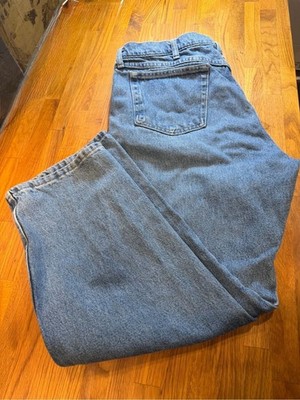 Blue Ridge Wrangler Blue Denim Jeans with Brown Leather Patch- size 38x29 (005)