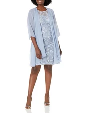 Women's Short Embroidered Dress with Illusion Jacket Light Blue Elongated 6