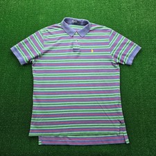 Polo Ralph Lauren Mens Polo Shirt Large Blue Green Striped Golf Summer Casual
