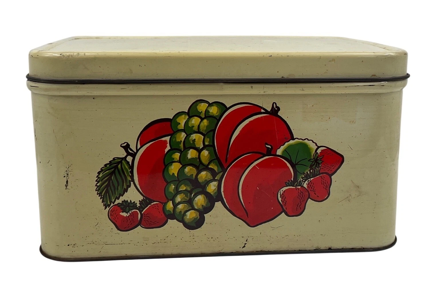 Vintage Decoware Metal Bread Box Fruit Pattern Mid Century