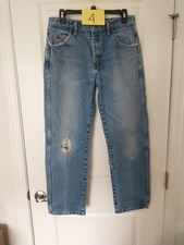 Vintage Rustler Men's 32 30 Straight Leg Light Wash Denim Blue Jeans Distressed