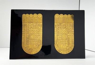 Large Burmese Gold Leaf Buddhapada Footprint Lacquer Panel 18'' Buddhist Altar