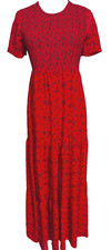 ZARA Damen Maxi Kleid, Gr. XS,  Rot mit Muster, gesmokt, wie NEU