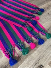 Vintage Colorful Striped Hand Woven Wrap Shawl Scarf Runner Bright Fringe 80 L