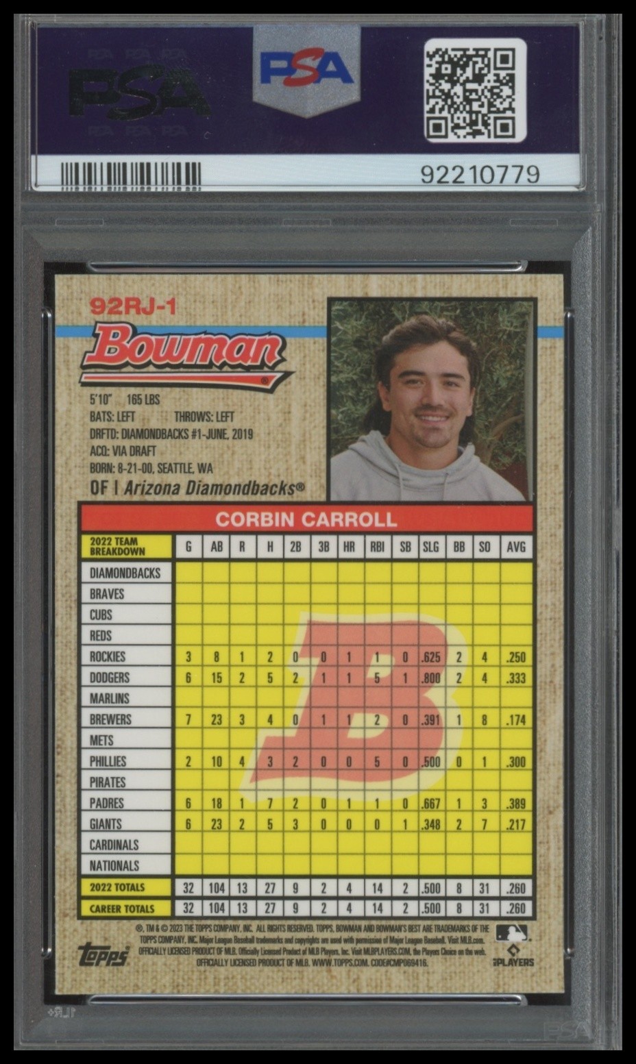 2023 Bowman's Best Corbin Carroll 1992 Bowman Mini-Diamond Refractors PSA 8 view 2