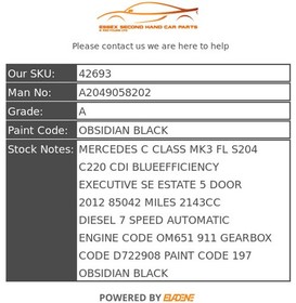 MERCEDES C CLASS WINDOW SWITCH FL S204 C220 CDI FRONT LEFT SIDE A2049058202