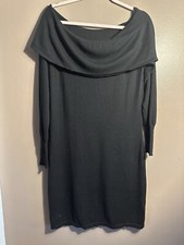 Nicole Miller Size L Cowl Neck/Off the Shoulder Black Sweater Dress