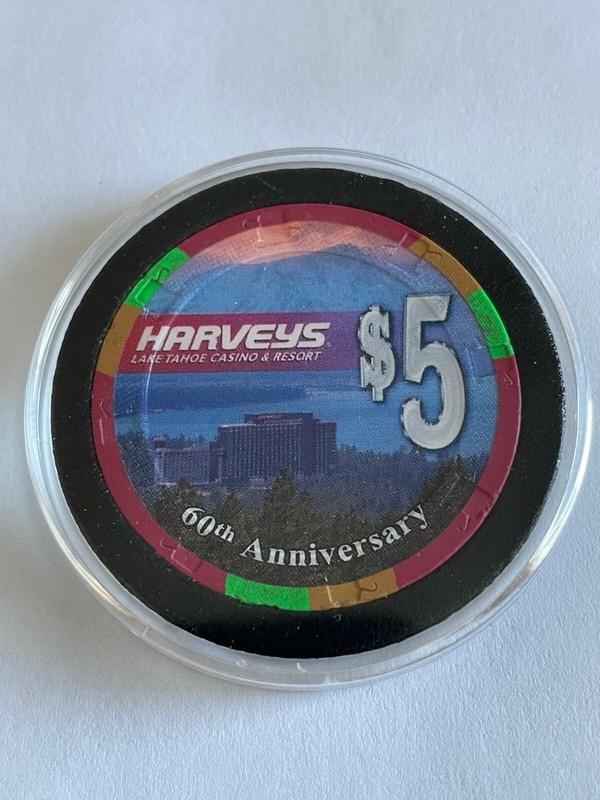 Harveys Lake Tahoe NV $5  60 yr Anniversary Obsolete Casino Chip.