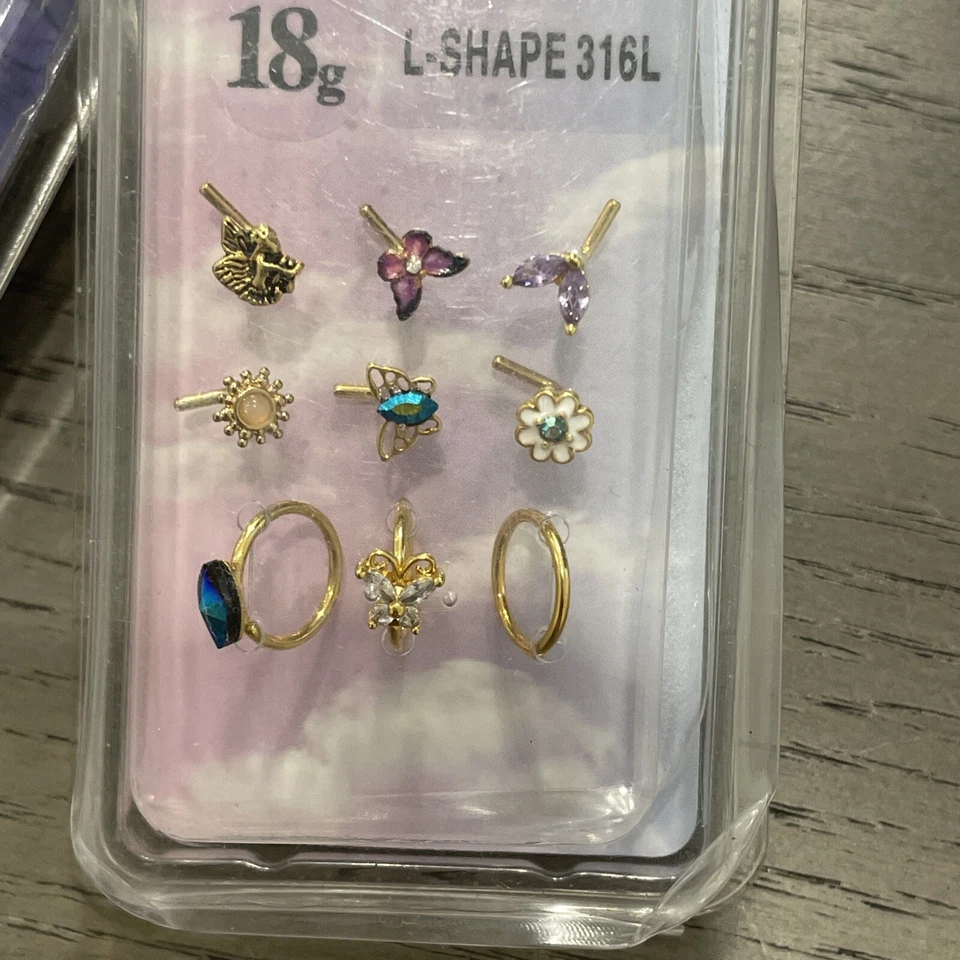 Morbid Metals 18G L Shape 316L Surgical Steel Nose Stud & Hoops 13 Pieces - Image 2 of 4