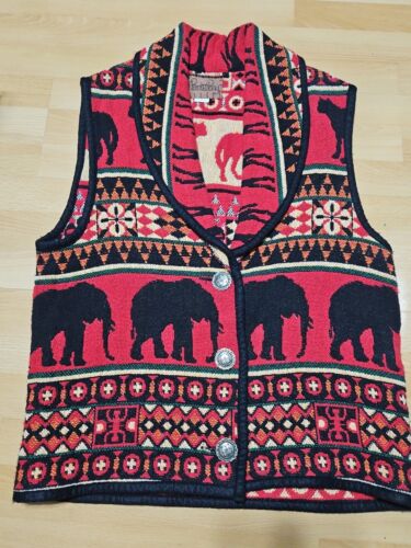 Vintage Painted Pony Vest Womens Sweater Africa Elephant Safari One Size - Picture 1 of 7