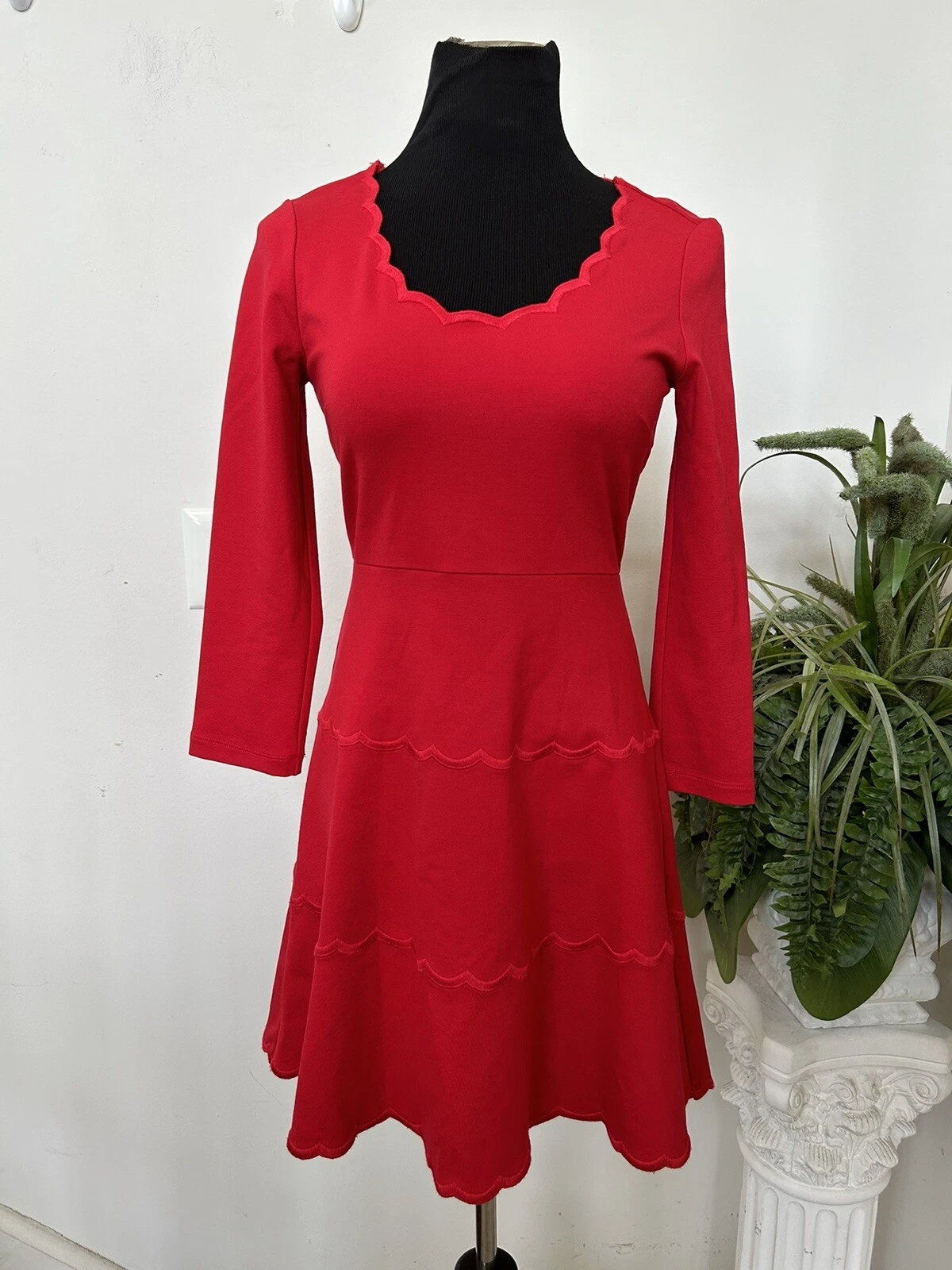 Abito rosso Kate Spade Scallop aderente e svasato taglia 2 prezzo al dettaglio $228