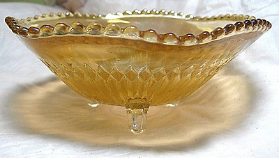 Mid-Century JEANNETTE Marigold Carnival Glass Candy Dish 3 Footed Scalloped