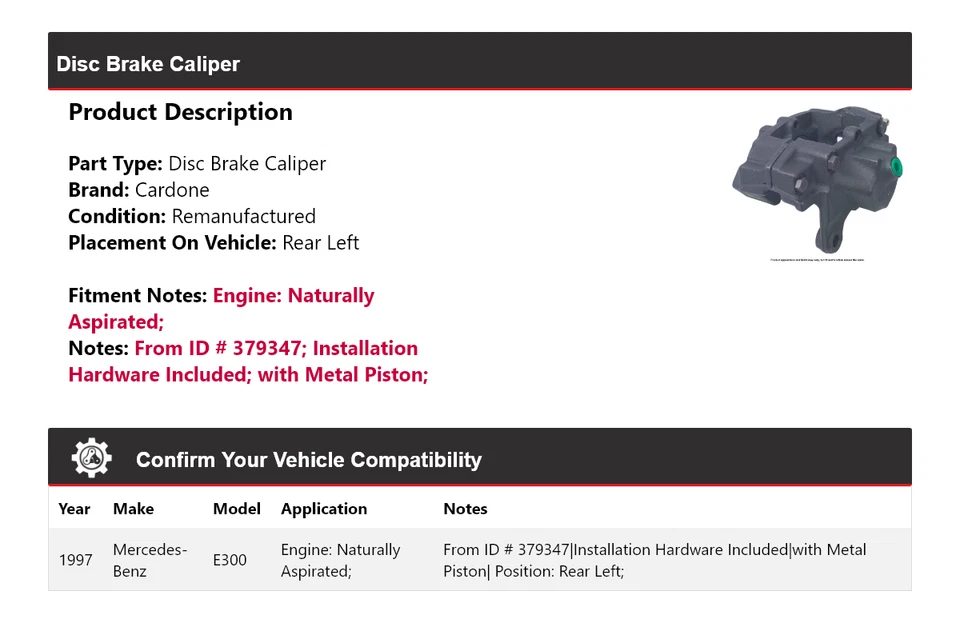 Pinza de freno izquierda rr cardona para Mercedes-Benz E300 1997 con aspiración natural Foto 2 de 4