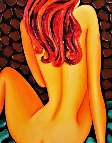 NUDE GIRL. ORIGINAL PALETTE KNIFE TEXTURE OIL PAINTING ART BY IVETA - Picture 3 of 11