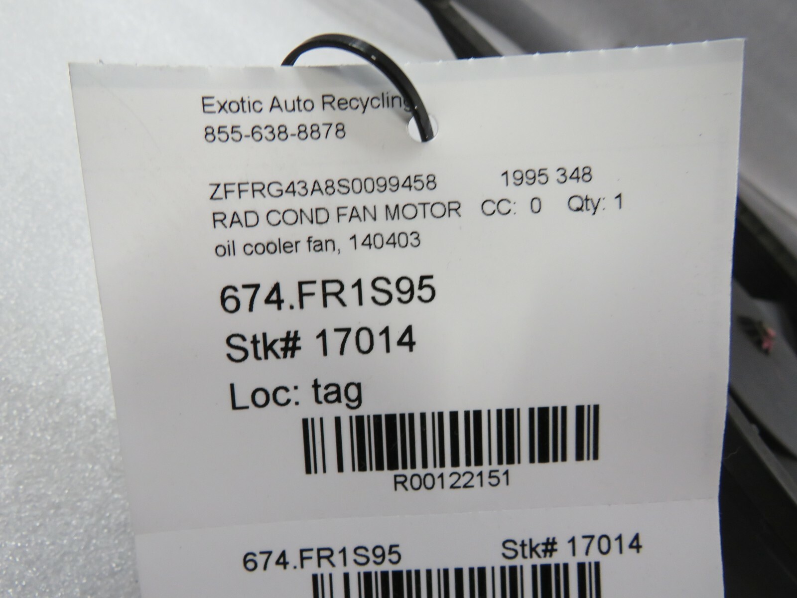 Ferrari 348, RH, Oil Fan Cooler Motor, Used, Bad Plug, P/N 140403