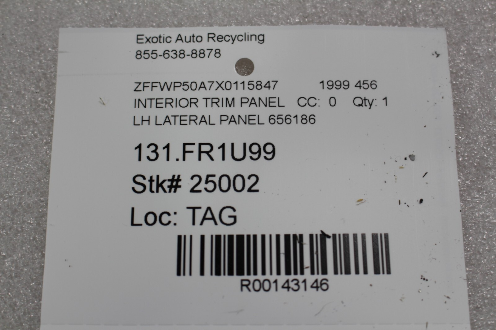 Ferrari 456, LH, Left, Rear Side Panel, Used, P/N 656186