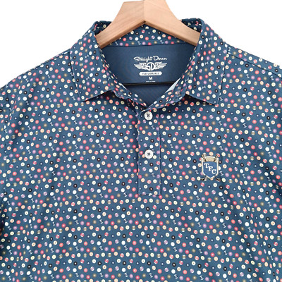 Straight Down Golf Polo Shirt Mens Medium Pool Balls Geometric Stretch TFC Logo
