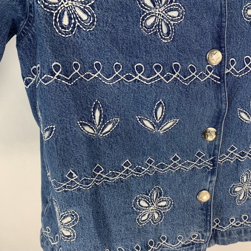 Chaqueta Denim De Colección Julia Kim Bordada Cuello Mandarín PL Años 90 Botones Estrella - Imagen 6 de 10