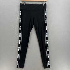 Victoria Secret PINK Leggings Womens Small Black Athletic Yoga Pants Logo Stripe
