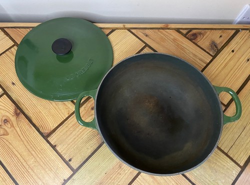 Vintage Le Creuset Green 22cm Round Cast Iron Enamel Casserole Soup Pot Dish - Picture 2 of 9