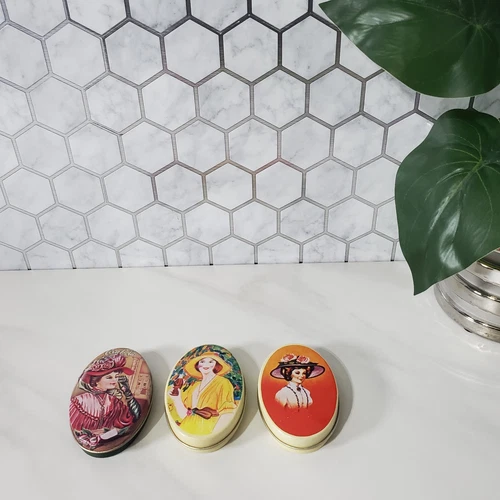 Vintage Oval Tin Pill Box Trinket Box Small Lot of 3 Coca Cola