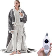 Electric Snuggle Throw Blankets with Foot Pocket, Wearable Heated Blanket with S