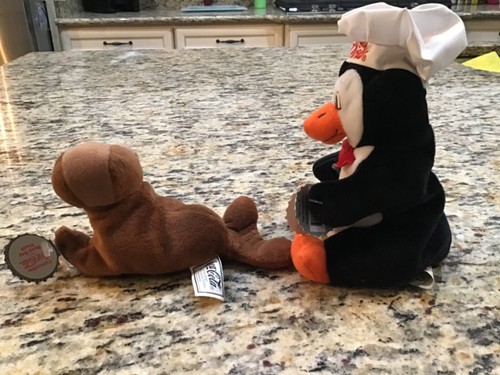Set of 2 ~ 1998 Coca Cola Brand Bean Bag Plush ~ Walrus & Penguin in Chefs Hat ! - Picture 5 of 10