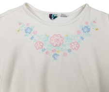 Vtg 90s Sweatshirt Women M White Embroidered Granny Cottage Floral Core Crew