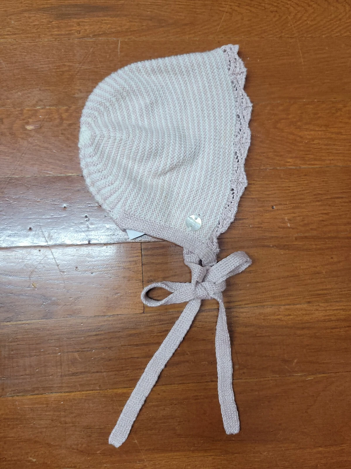 PAZ Rodriguez Newborn hat VGC 3m 100% wool pink stripes