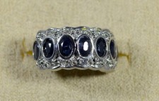 BLACK SAPPHIRE OVAL-SIMULATED DIAMOND CZ - BAND RING, SIZE 6 - STAINLESS STEEL