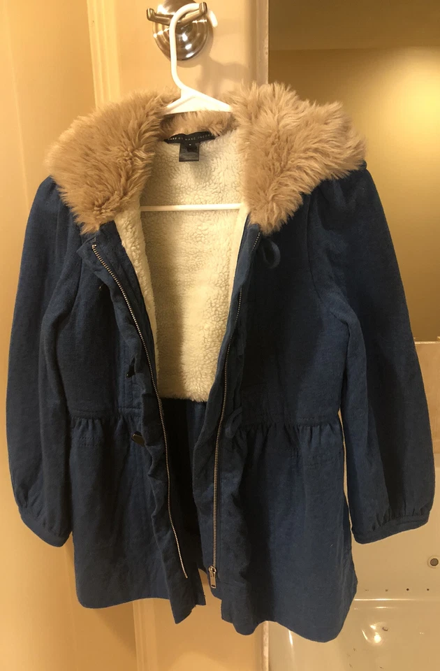 MARC BY MARC JACOBS FUR HOODED BLUE TOGGLE FRONT FULL ZIP WOMENS JACKET SIZE S - Image 4 of 4