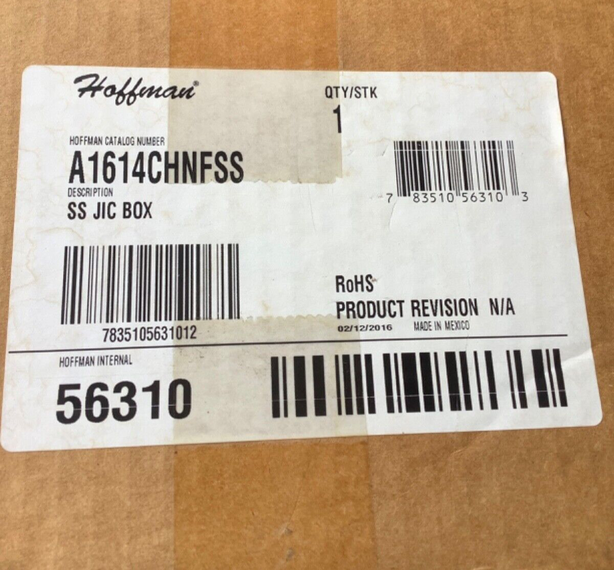 Hoffmann A1614CHNFSS Stainless Steel Junction Box Nema 4X 16”X14”X6