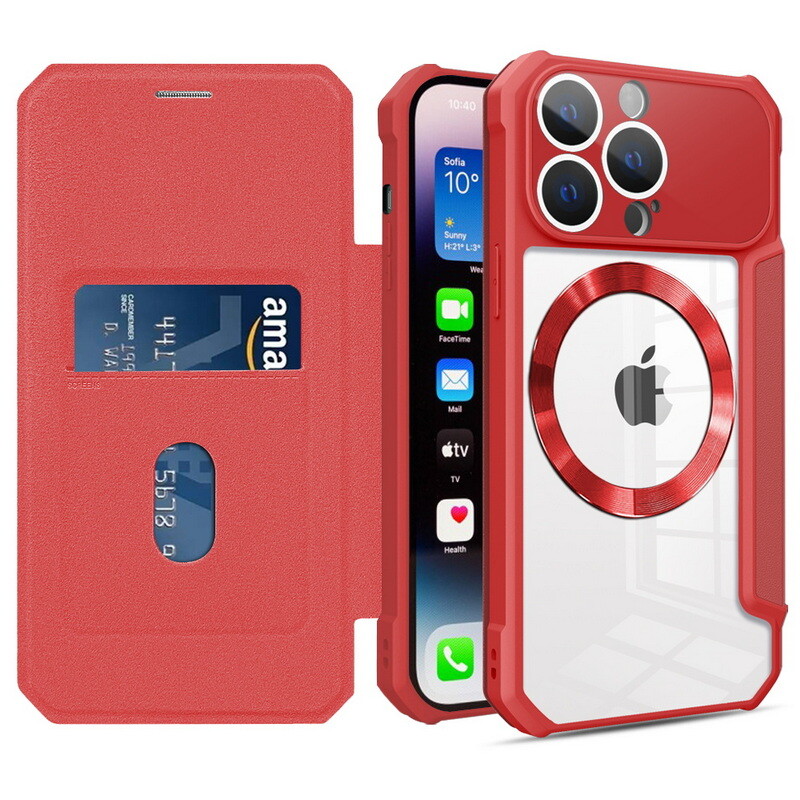 For MagSafe Case iPhone 14 13 12 Pro Max 11 Flip Card Slot