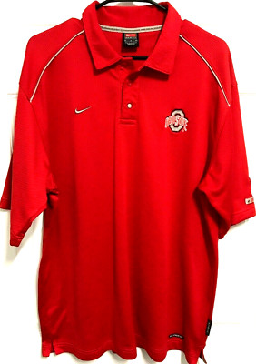OHIO STATE BUCKEYES Logo Men Red Sphere Dry Short Sleeve Golf Polo Shirt L Nike 