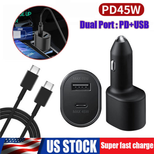 45W Dual Port Fast Charging Car Charger & Cable For For Google Pixel 8 Pro 7 6a - Afbeelding 1 van 12