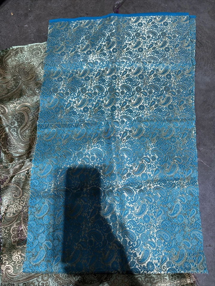 Lot of 8 Vintage Asian Jacquard Satin Floral Fabric Faux Silk Kimono Craft 12x40 - Image 3 of 4