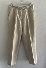 Liz Claiborne Kylie Women  s Linen Pants Khaki Tan Size 8 Straight Leg Pleated