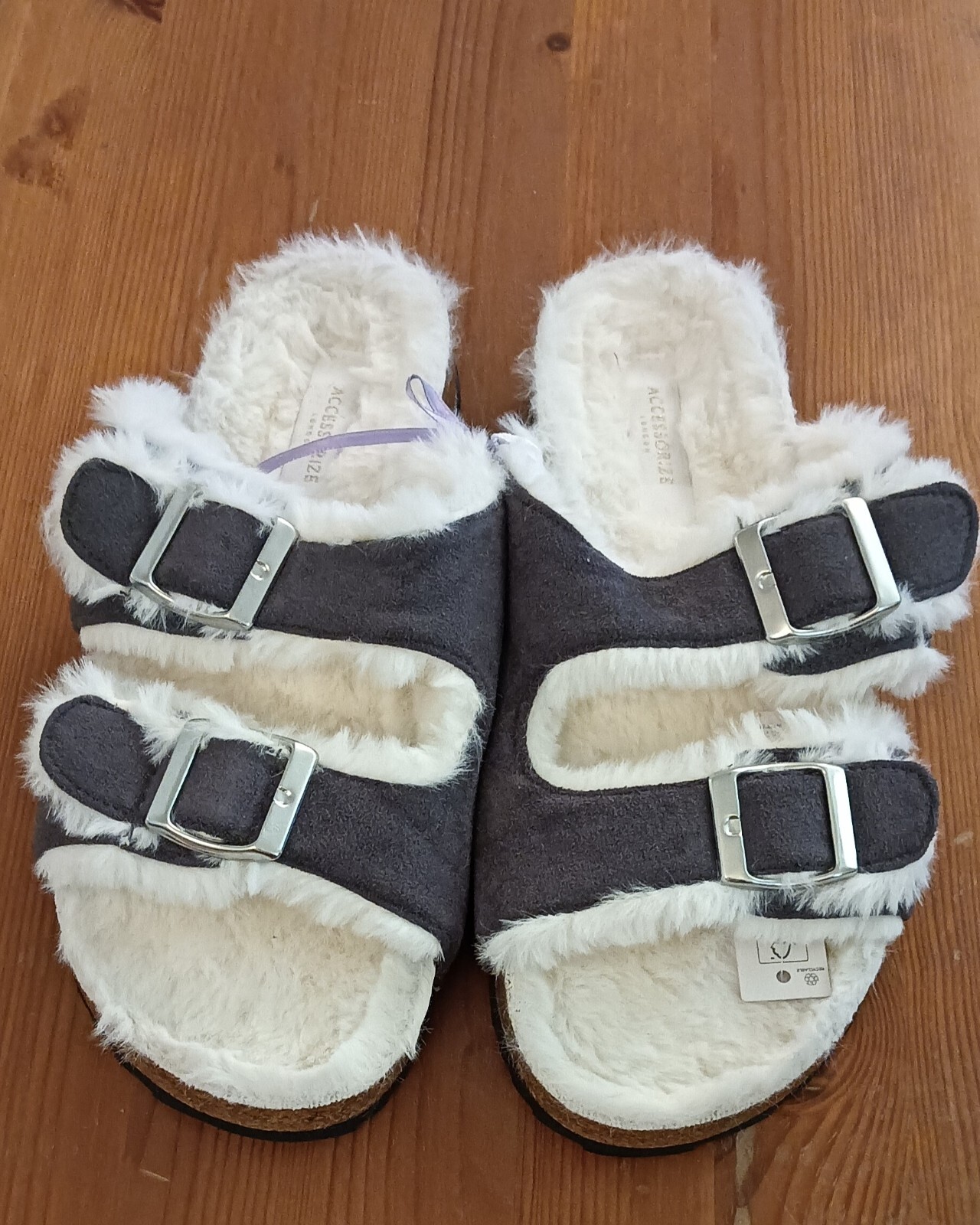 SAOLA Accessorize Pantofole con Fibbia in Pelliccia Ecopelliccia Suola in Sughero UK Small 4 5