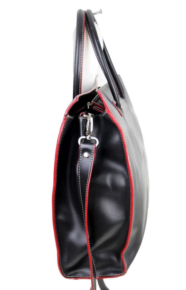 BOLSO DE HOMBRO ORGANIZADOR DE MANO DE NEGOCIOS PARA PORTÁTIL CUERO GENUINO RIBETE ROJO NEGRO LODIS Foto 3 de 4
