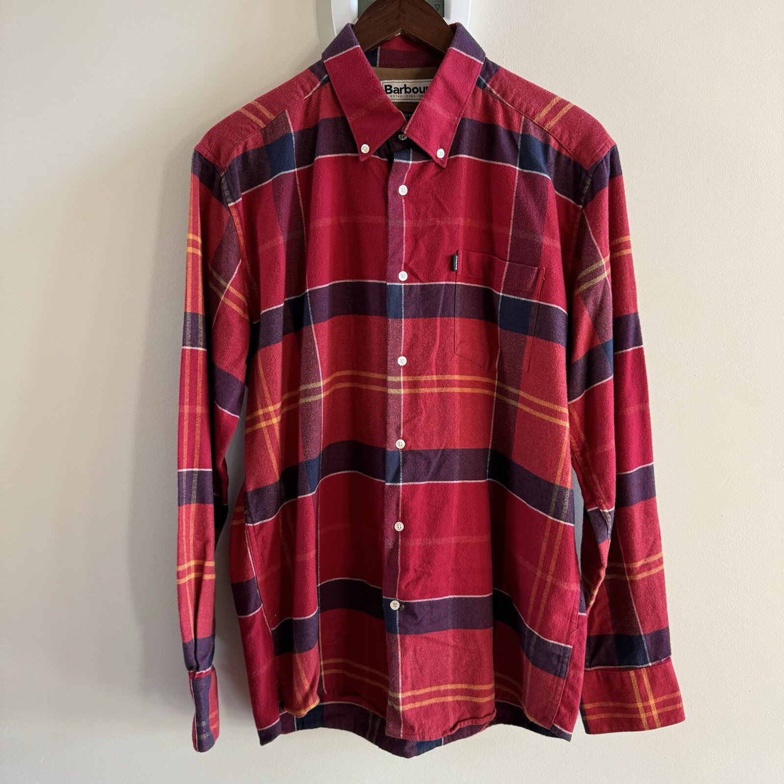 BARBOUR Flannel Shirt Mens Sz Medium Tailored Fit Long Sleeve Plaid Button Down-image