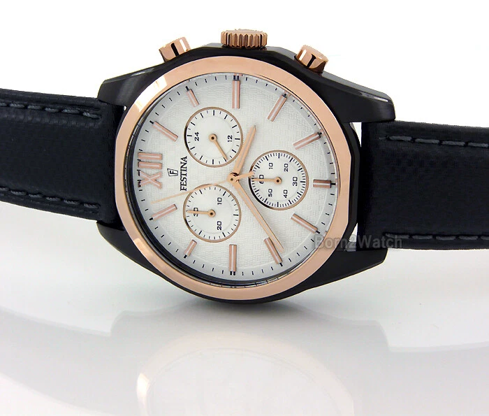 FESTINA F16861 1 MEN CHRONOGRAPH 43mm ROSE GOLD LEATHER SUPER CLEARANCE SALE