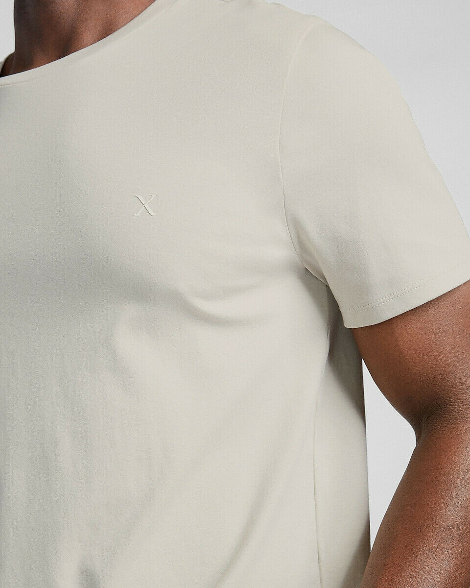 NWT - EXPRESS Men's Solid Essential Crew Neck T-Shirt, Warm Ivory