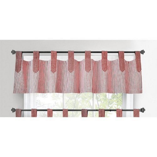 Split Tab Valance Red Natural Park B Smith Redwood Stripe Kitchen Curtain - Picture 6 of 7