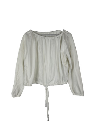 Glam Crop Top Medium White Woman M Sweatshirt Drawstring Bottom Casual Shirt